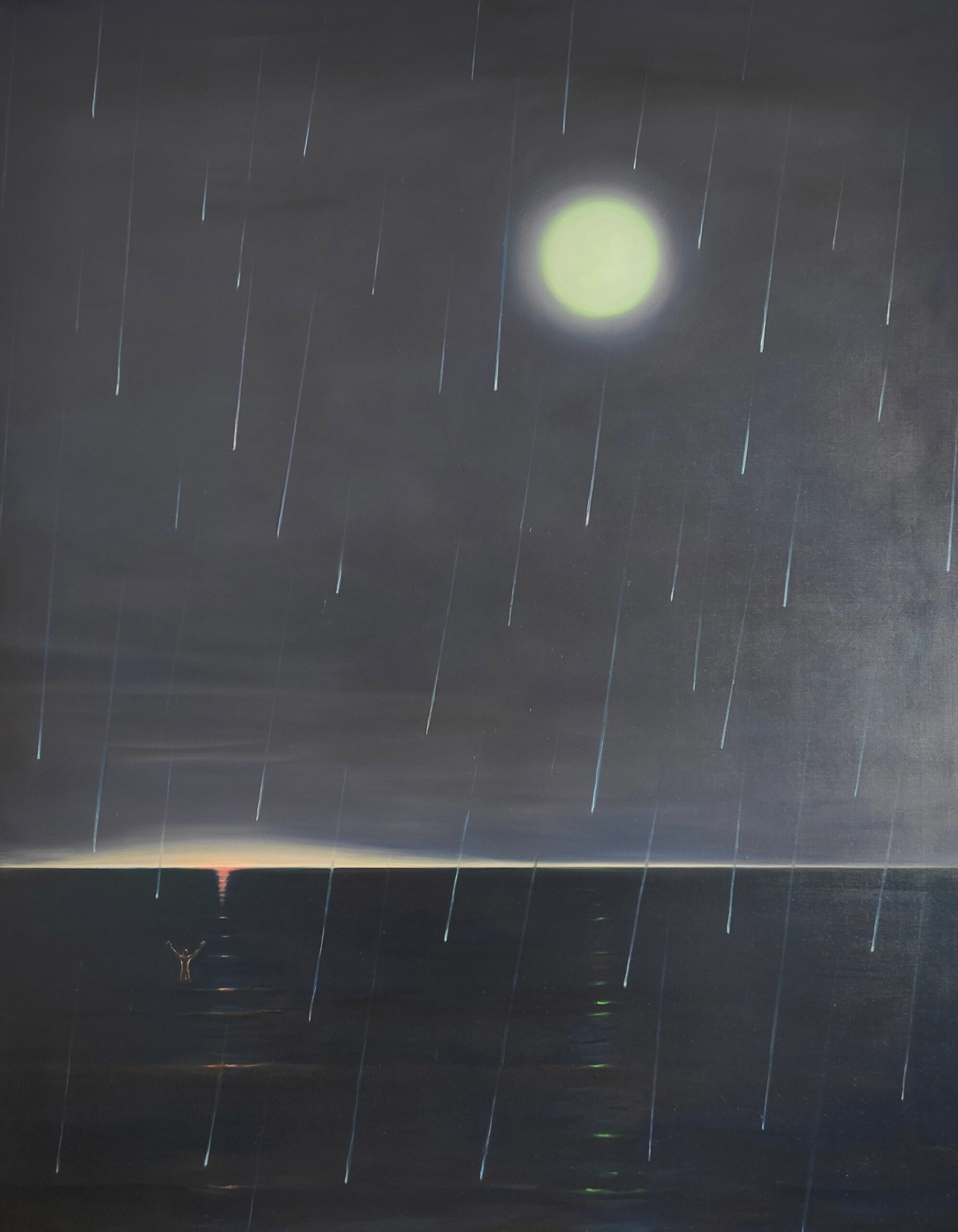 Deszcz w nocy, 190x150 cm, olej na płótnie, 2022